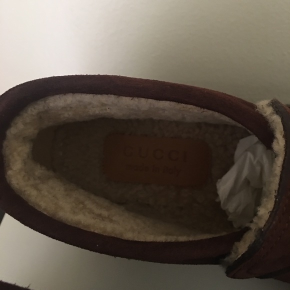 NEW GUCCI MEN'S BROWN SUEDE SHEARLING FUR HORSEBIT BOOTS/Loafer size G8/US 8.5 - Picture 6 of 9